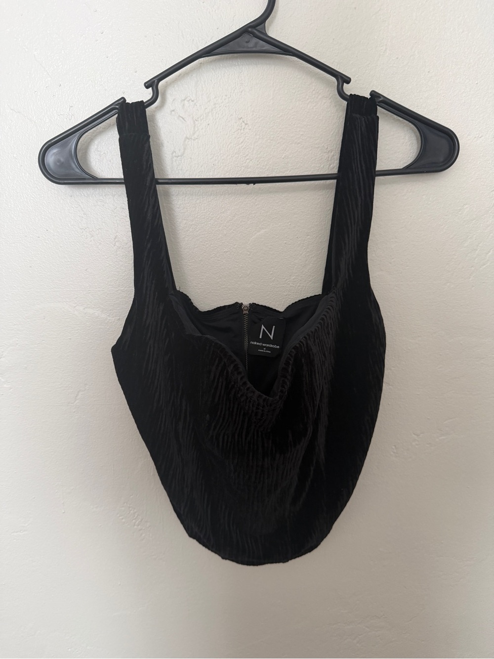 naked wardrobe Black Velvet Ribbed Square-Neck Women's Corset Top